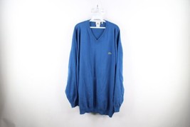 Lacoste Womens Size 10R Distressed Croc Logo Knit V-Neck Sweater Blue Cotton - £27.82 GBP