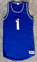 VTG Russell Athletics Tank Top-#1 T-Shirt-Blue-M-Nylon Sports Shirt - $488.49 MXN