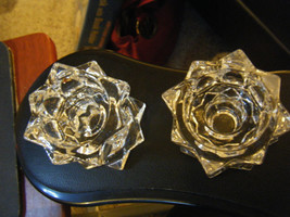 Pair of Mikasa Clear Glass Sparkling Star Shaped Taper &amp; Tealight Candle Holders - £15.99 GBP