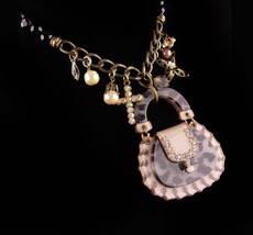 lucite Purse - large charm necklace - leopard handbag - rhinestone cross - desig - £75.93 GBP