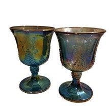 Vtg Irridescent Blue Indiana Harvest Grape Carnival Glass Wine Goblets Set of 2 - £11.17 GBP