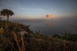 Vehicle Assembly Building at Kennedy Space Center seen through fog Photo Print - £7.04 GBP+