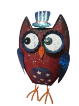 Metal Mesh Owl Figurine Patriotic Theme 14&quot;T x 8&quot;W Freestanding - £15.68 GBP
