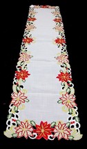 Saro Embroidered and Cutwork Poinsettia Table Runner Ivory 16x72 inches - $12.86