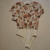 Shein Flutter Sleeve Pink Floral Body Suit sz L 8/10 White - £11.32 GBP
