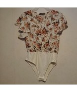 Shein Flutter Sleeve Pink Floral Body Suit sz L 8/10 White - £11.39 GBP