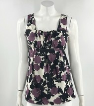 Banana Republic Top Sz Small Purple Black White Floral Shirred Sleeveles... - £15.59 GBP