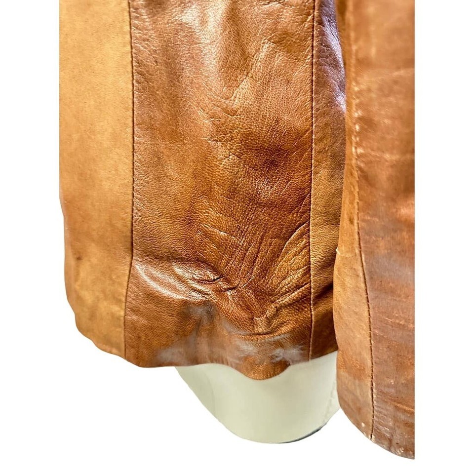 VTG Vera Pelle Italian Leather Jacket Cognac Brown Distressed Notch Collar Sz M Item image 3