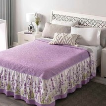 Lavender Flowers Reversible Bedspread Coverlet 3 Pcs King Size Fresh And Comfy - £76.53 GBP