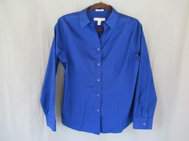 Chico&#39;s shirt no-iron 100% cotton button up Size 1 Small  royal blue long sleeve - £13.01 GBP