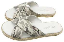 $90 J/Slides Leather Sandals 8 M White Gray Camo Espadrilles CrissCross ... - £46.41 GBP