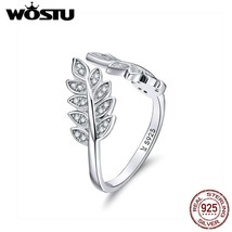 WOSTU Classic 925 Sterling Silver Leaves Flower Rings Sparkling Zircon Ring Adju - $22.69