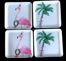 Sigrid Olsen Christmas Melamine Square Plates Flamingo Palm Tree Set Of ... - $29.28