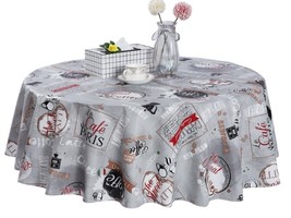 Peva Vinyl Kitchen Tablecloth 60&quot; Round(4-6 People)Coffee Theme,Cafe De Paris,Rs - £11.86 GBP