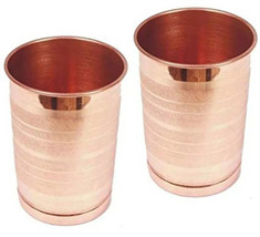 100% Copper Drinking Glass Cup Tumbler Mug 300ml Ayurveda Yoga Health Set of 2Pc - £9.58 GBP