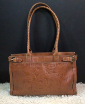 Patricia Nash Zancona Brown Embossed Tooled Leather Tote Bag Purse EUC 907A - £71.30 GBP