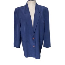 Vintage Jennifer L. Button-Front 100% Silk Blazer Navy Blue Size Medium - $32.46