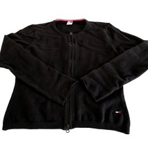 Tommy Hilfiger Jeans Sweater Full Zip Black No Collar 2 Zippers XL - £19.81 GBP