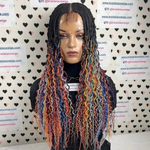 Lace Closure Top Cornrow Wavy Curls Rainbow Box Braids Braided Curly Wig... - $200.00