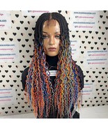 Lace Closure Top Cornrow Wavy Curls Rainbow Box Braids Braided Curly Wig Multi - $200.00
