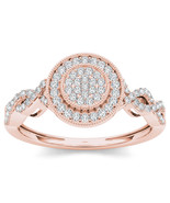 Genuine 10K Rose Gold 0.20 Ct Diamond Halo Engagement Ring - £195.03 GBP