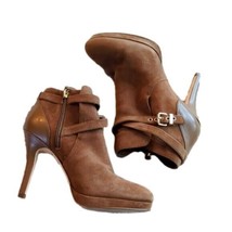 White House Black Market Brown Leather Heeled Cadie Ankle Booties Boots Size 9 - £59.47 GBP