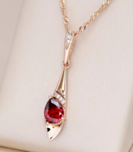 14K Rose Gold Plated Silver 2.20Ct Pear Ruby Simulated Pendant Valentine&#39;s Day - £160.76 GBP