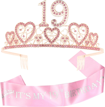 19Th Birthday Sash and Tiara for Women - Fabulous Set: Glitter Sash + Hearts Rhi - £15.06 GBP