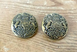 Vtg Set Pair 2 Brass Metal British Coat of Arms Crest Round Circle Buttons - $24.99