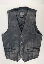 Mens Dual Control Black Leather Vest Size S Leather Front Satin Back Great Cond - £17.02 GBP