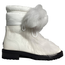 Jimmy Choo Fur Trim Ankle Boots In White Leather Women Ecru Size 35.5 - $446.50