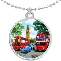 Big Ben Double Decker Bus Round Pendant Necklace Beautiful Fashion Jewelry - £8.42 GBP