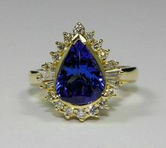14k Yellow Gold Over 2.50 Ct Pear Cut Blue Tanzanite &amp; Diamond Engagement Ring - £89.67 GBP