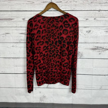 Talbots Cardigan Sweater Womens Size Large Red Pure Merino Wool Animal Print - £23.50 GBP