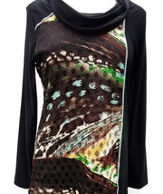 Capuccino/Multi/Black Abstract Print Laser Cut Lace Cowl Collar Top by Picadilly - £38.51 GBP