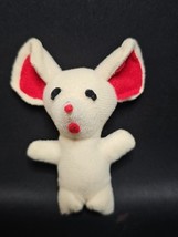 Vintage Handmade Plush Stuffed 4in Christmas Mouse White with Red Ears - $19.84 CAD