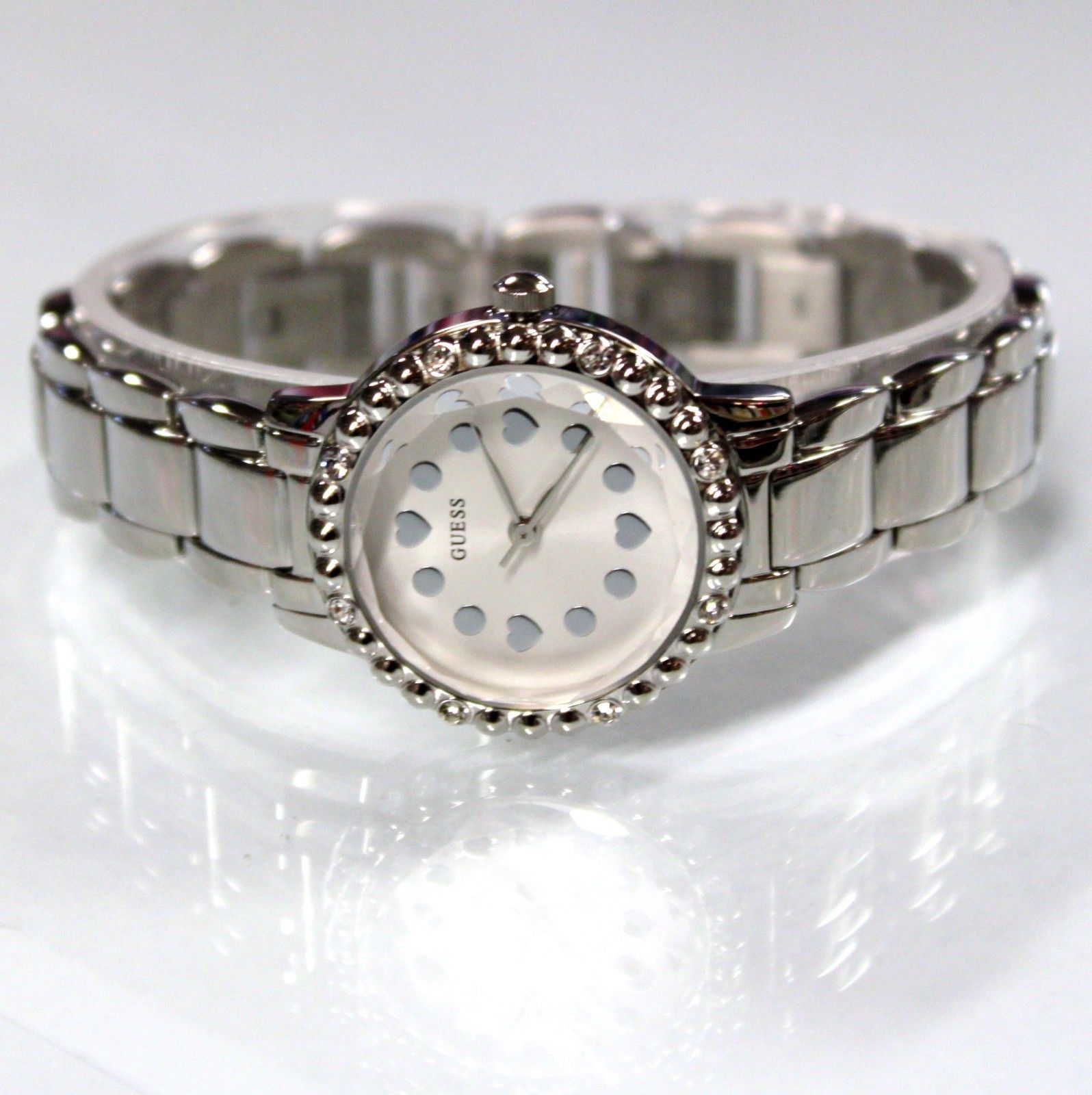 Primary image for NEW GUESS W097L1 Silver Tone Chain Stainless Steel  Women Small Dial Watch