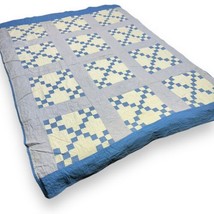 Vtg Periwinkle Blue Cream Checkered Nine Patch Quilt 61x79” - £114.55 GBP