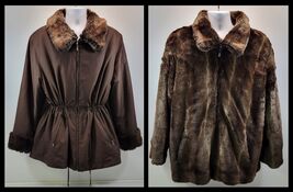 Mob Wife Regent Park Women's Reversible Brown Parka Faux Fur XL - $39.59