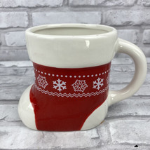 Holiday Home Stocking Boot Shape Mug Snowflakes Red White Christmas Holiday - £12.17 GBP