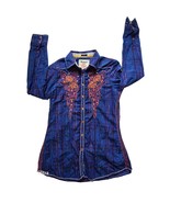 Roar Embroidered Plaid Pearl Snap Button-Up Shirt Long Sleeves Western M... - $14.98