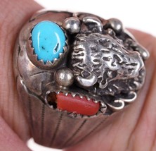 Sz9 Vintage Navajo Sterling/Turquoise and coral ring - £126.43 GBP