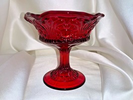 VINTAGE FENTON GLASS RUBY RED TOKYO PEDESTAL COMPOTE BOWL - £30.50 GBP