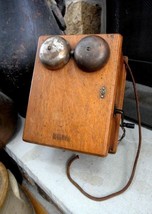 antique WESTERN ELECTRIC BELL TELELPHONE CRANK wood box w CONTENTS metal... - $123.70