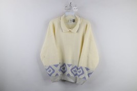 Vintage 90s Streetwear Womens Large Geometric Ribbed Knit Collared Sweat... - $49.45