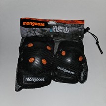 NEW Mongoose BMX Gel Knee &amp; Elbow Pads Set Black Orange Youth Adjustable Strap - £12.42 GBP