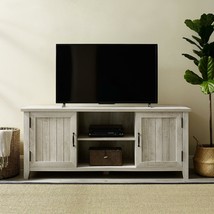 Farmhouse TV Stand Rustic Two-Door TV Console Media Cabinet Shelves White Oak - $287.69