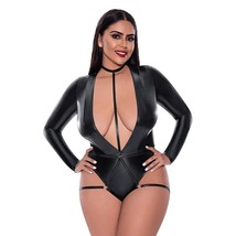 MAGIC SILK LIQUID ONYX LONG SLEEVE TEDDY WITH HARNESS CAGING QUEEN SIZE ... - $44.10