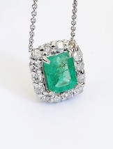 Natural Emerald &amp; Diamonds: Pendant and Chain White Gold, 14k - £469.88 GBP