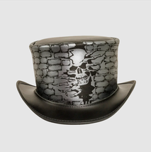 Halloween | Men&#39;s Black Top Hat | Trapped Skull Artwork Genuine Leather Top Hat - £29.98 GBP+